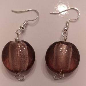 Glass amethyst smoky purple earrings
